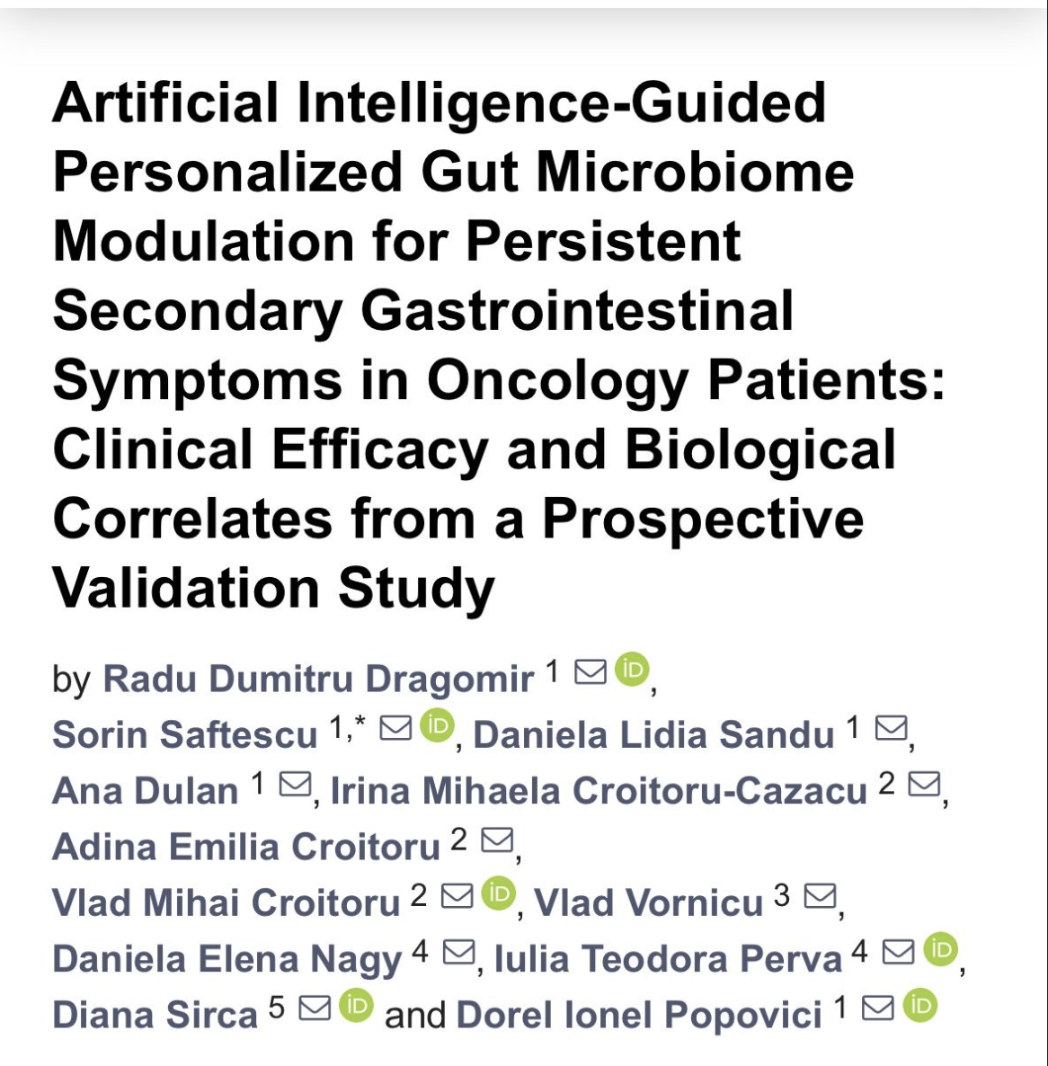 Artificial Intelligence-Guided Personalized Gut Microbiome Modulation for Persistent Secondary Gastrointestinal Symptoms in Oncology Patients: Clinical Efficacy and Biological Correlates from a Prospective Validation Study